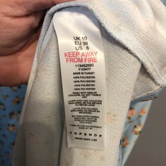 NEW Topshop Jersey midi dress pale blue women’s 6 floral cottagecore ruffle - Picture 9 of 16